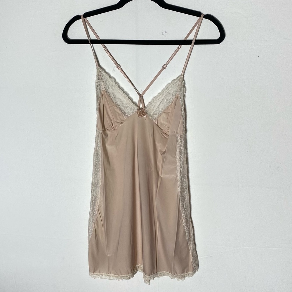 Sophie B. Nude Slip Dress Lingerie Nightgown With Lace Trim M